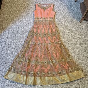 Womens Formal Dress Sz S Peach Gold Sequin Sparkle Embroidered Fairy Whimsigoth